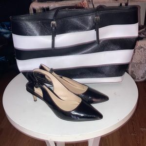 Black and white strip purse + women size 10 J.Renee heels bundle